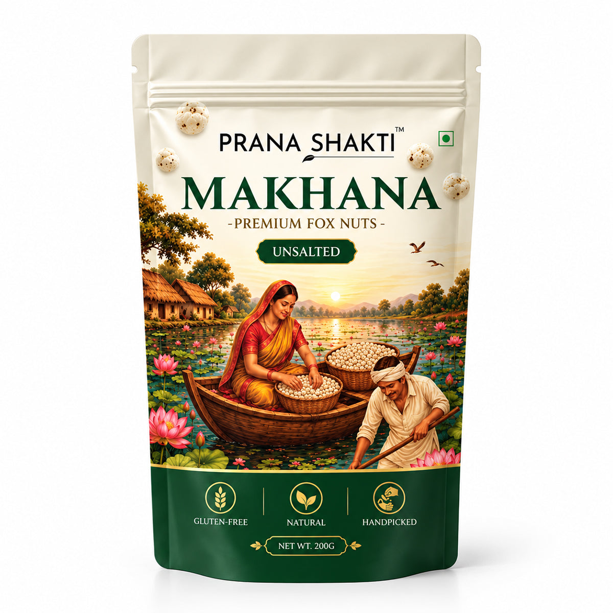Prana Shakti Premium Unsalted Makhana (Fox Nuts) – 200g | Natural & Gluten-Free