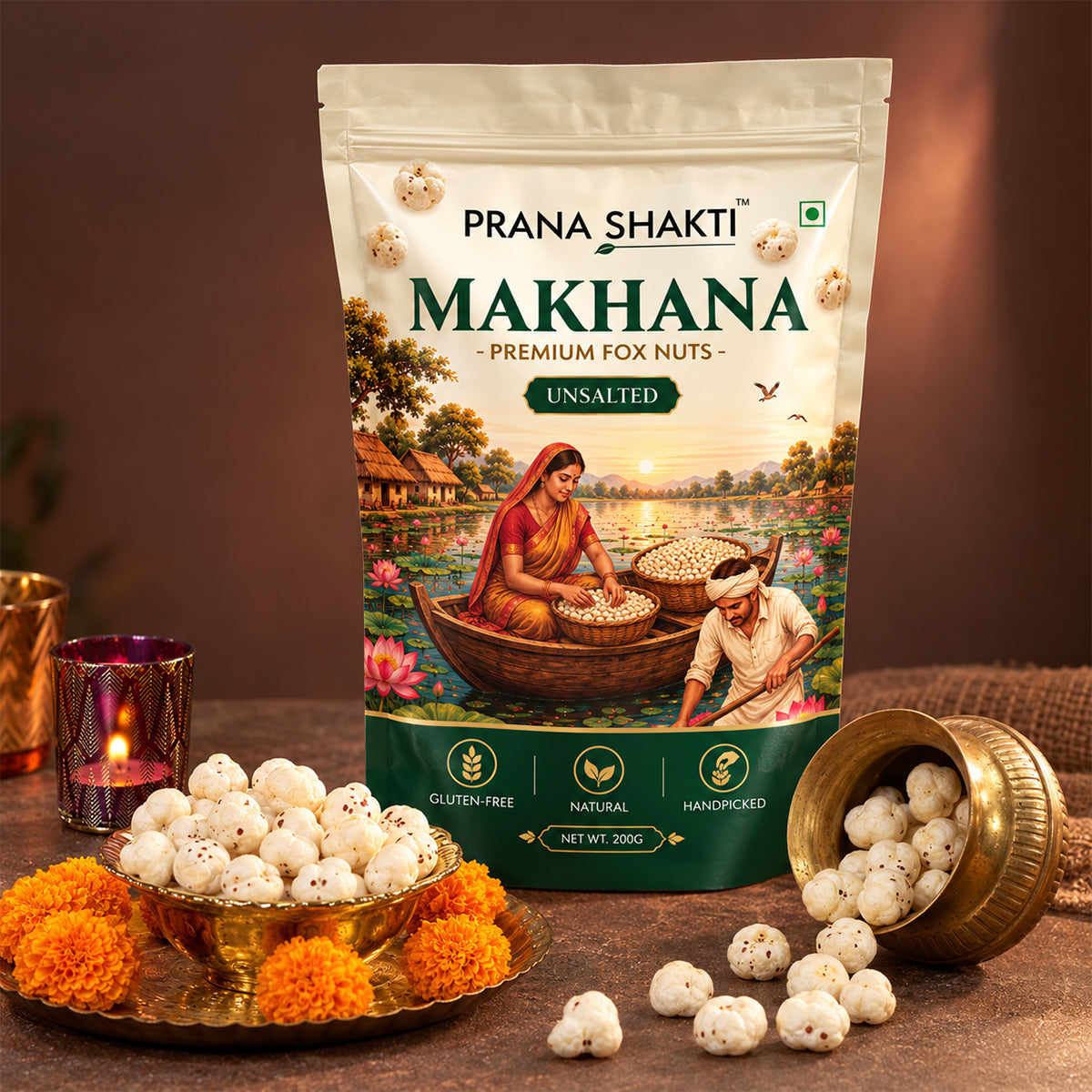 Prana Shakti Premium Unsalted Makhana (Fox Nuts) – 200g | Natural & Gluten-Free