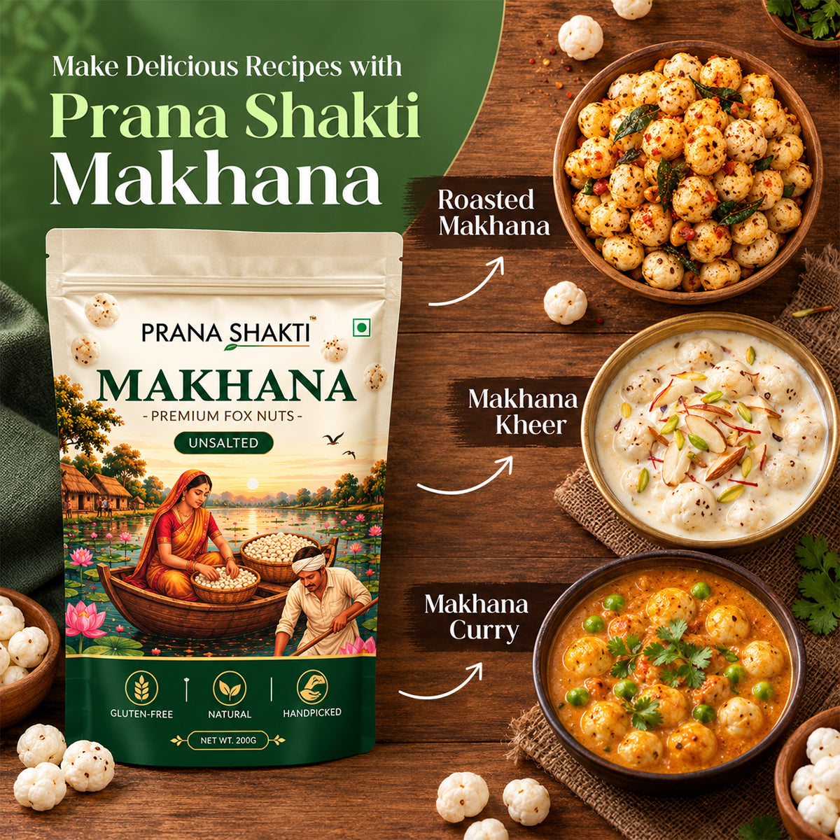 Prana Shakti Premium Unsalted Makhana (Fox Nuts) – 200g | Natural & Gluten-Free